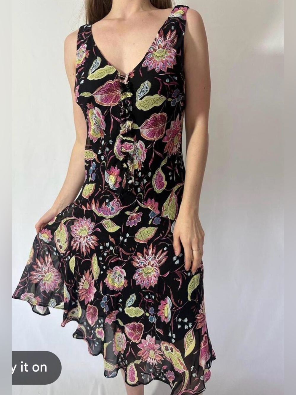 Lily Floral Mesh Dress V-Neck Sleeveless Lined P/M